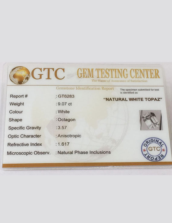 10.07 Ratti (9.07 ct) Natural Certified White Topaz